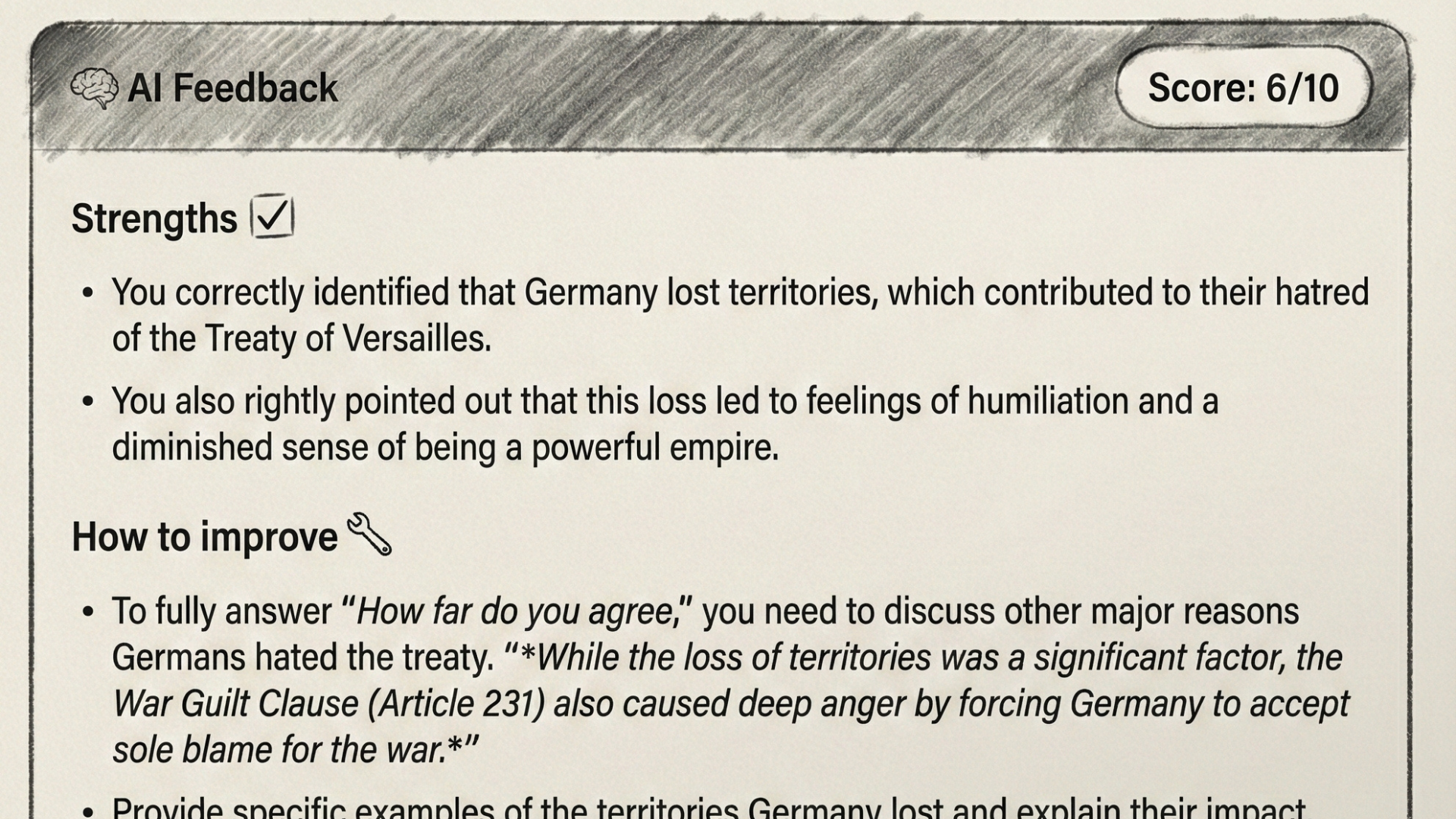 AI-powered marking showing detailed feedback on student submission