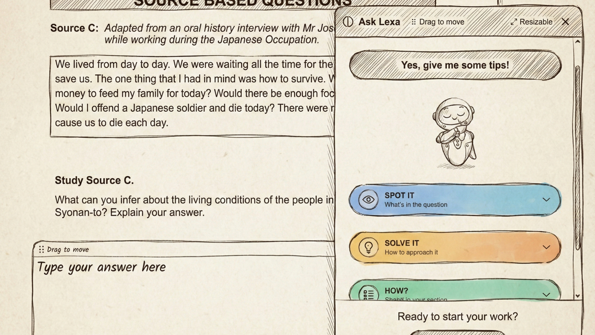 Ask LEXA AI assistant providing guided hints to a student