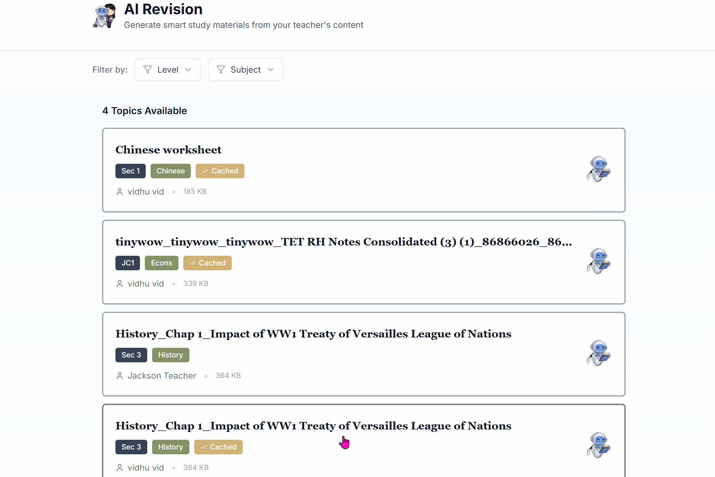Students generating revision materials